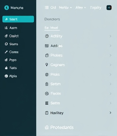 clean web elements, functional, arranging navigation menu, photorealistic, structured grid system layout with consistent spacing, highly detailed, interactive dropdowns, cool tones, diffused lighting, shot with a 35mm lens