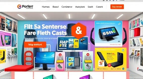 vibrant website layout, engaging, developing an e-commerce platform, photorealistic, colorful marketplace with product showcases, highly detailed, animated banners and pop-up offers, rich primary colors, sharp lighting, shot with a telephoto lens