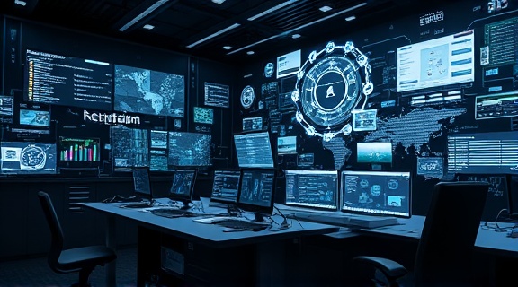 advanced SEO optimization, thoughtful analysis, enhancing web visibility, photorealistic, high-tech control center with holographic interfaces, highly detailed, data streaming across floating screens, ultra-high-resolution, monochrome scheme, dynamic spotlighting, shot with a telephoto lens